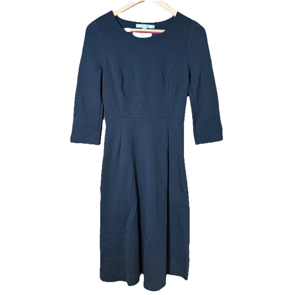 Boden Julianna Ponte Black Dress Fit & Flare Scoop Neck 3/4 Sleeve US 4L ‎ UK 8L